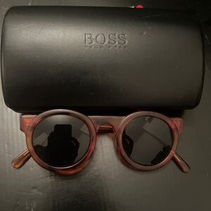 Boss Brown Round Sunglasses with Black Case